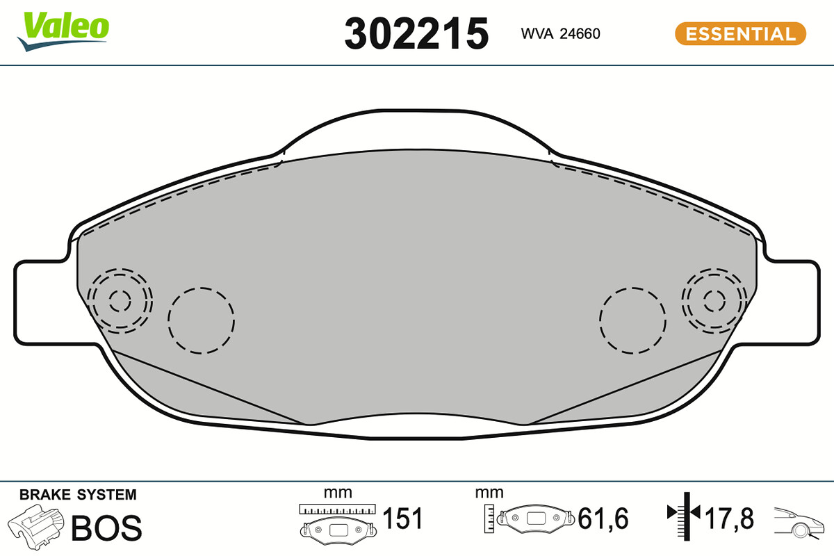 Jogo de 4 pastilhas de travão VALEO 302215